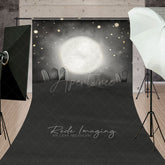 Aperturee - Aperturee Whimsical Graveyard Sweep Backdrop Painterly Full Moon and Tombstones Starry Halloween Night Photo Floor Drop